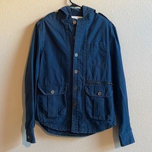 ❤️Standard cloth, hooded long sleeve button down medium weight denim jacket, m